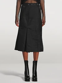 Cotton Gabardine Pleated Midi Skirt
