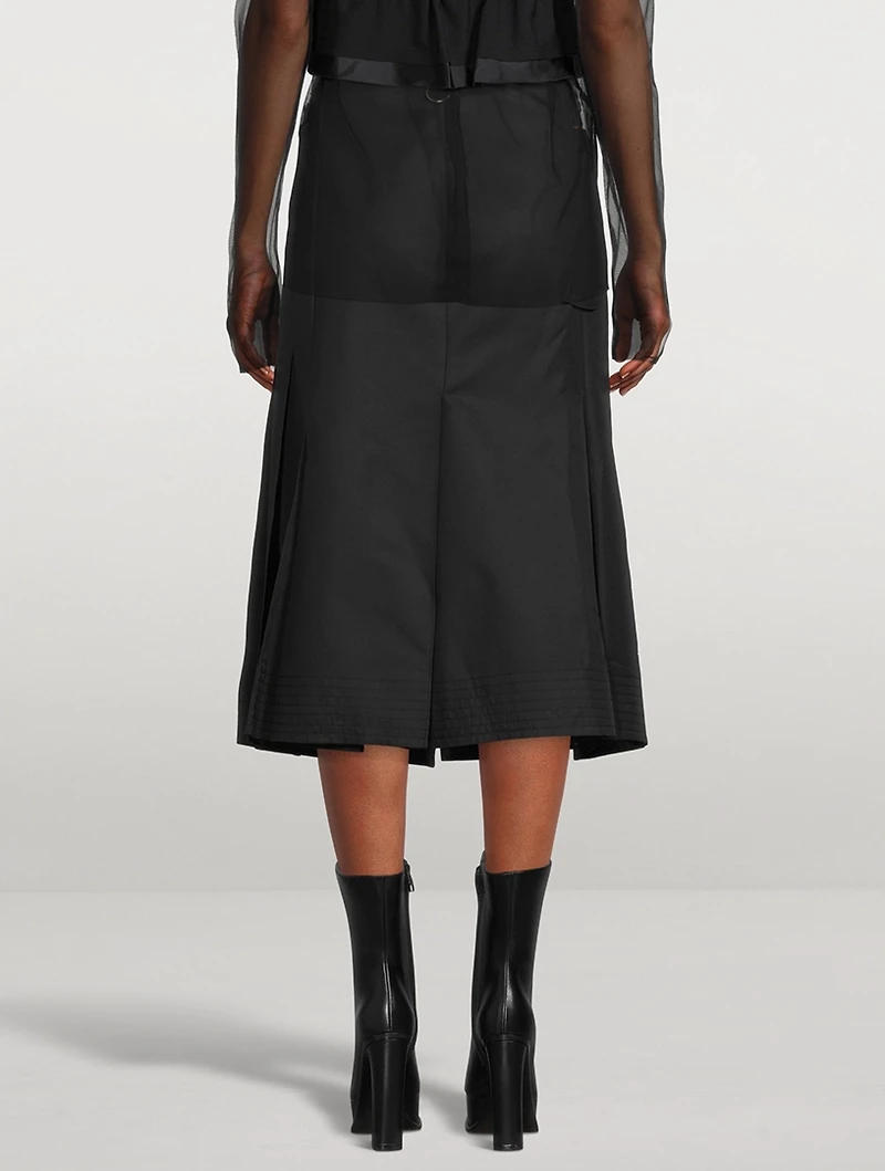 Cotton Gabardine Pleated Midi Skirt