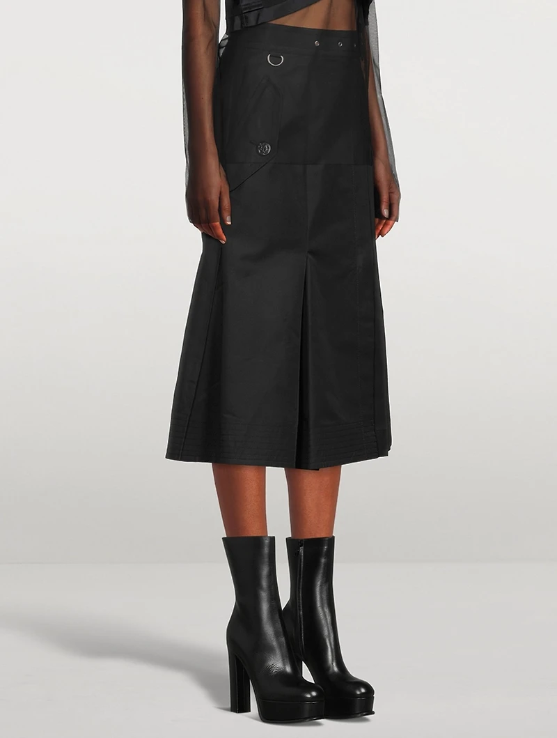 Cotton Gabardine Pleated Midi Skirt