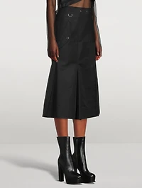 Cotton Gabardine Pleated Midi Skirt