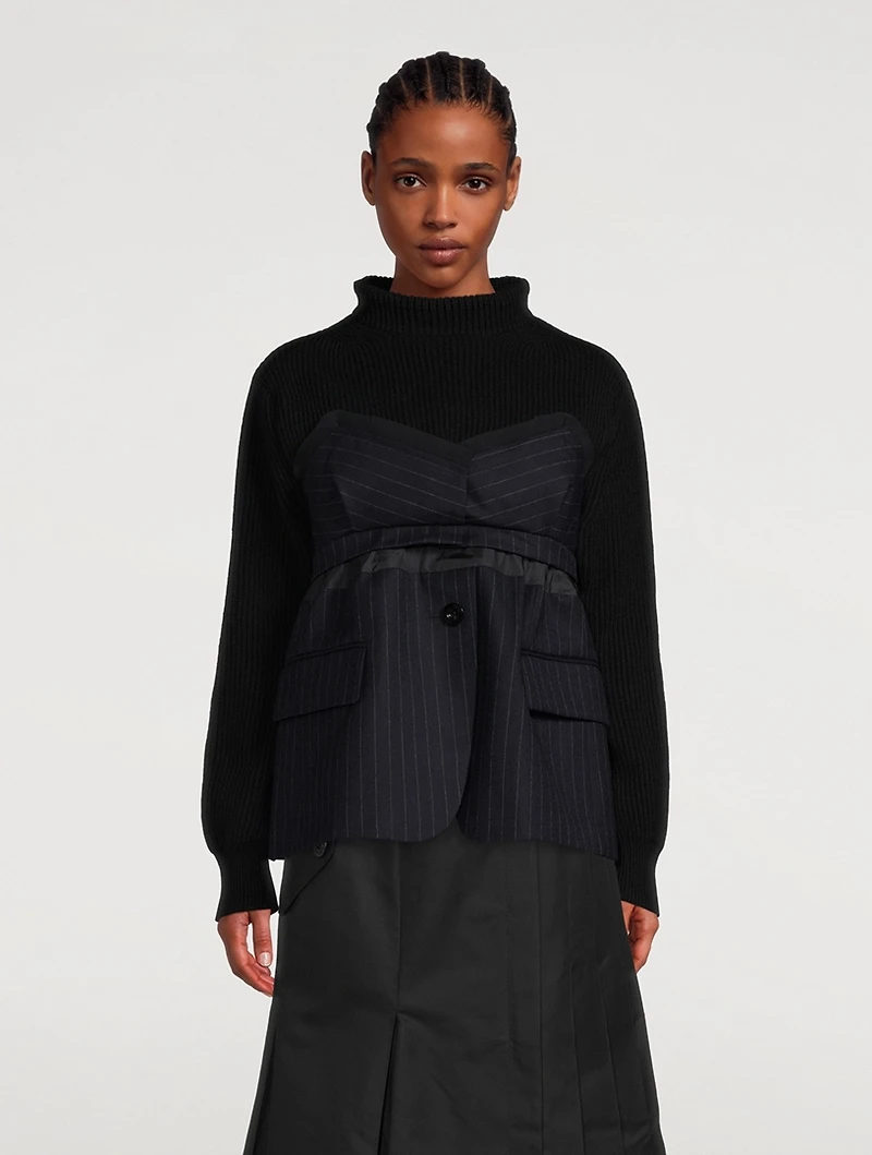 Wool Knit Sweater Chalk Stripe Print