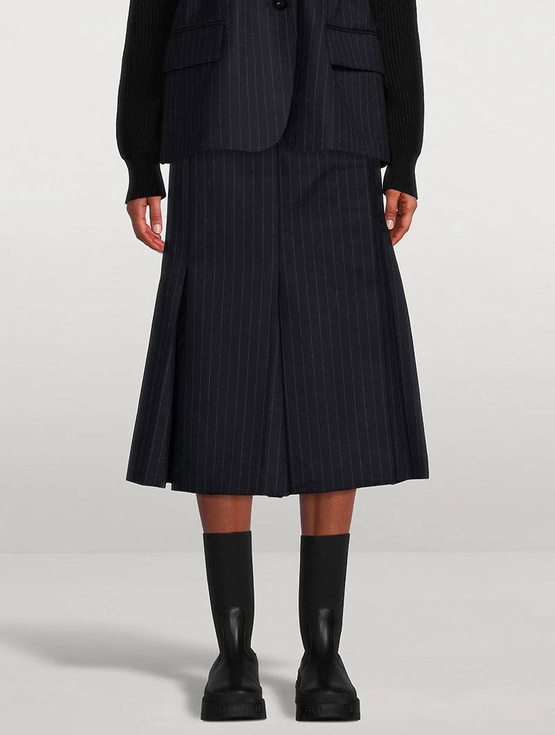 Wool Midi Skirt Chalk Stripe Print