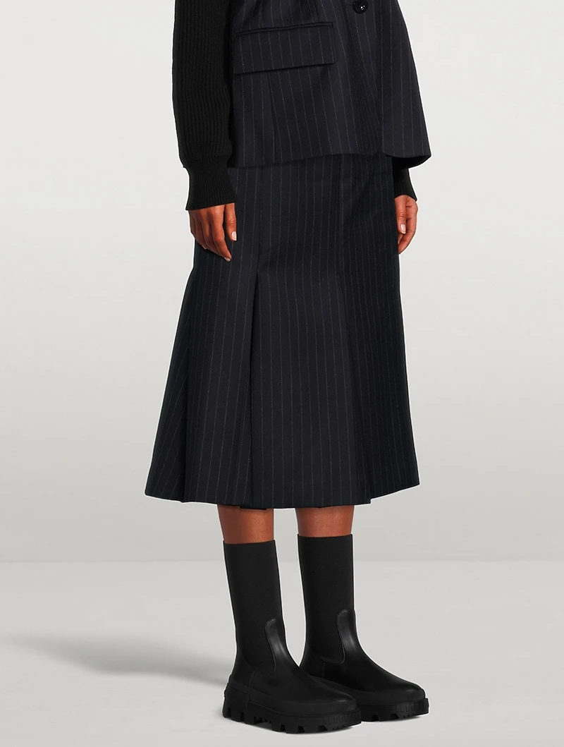 Wool Midi Skirt Chalk Stripe Print
