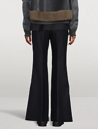 Wide-Leg Wool Trousers Chalk Stripe Print