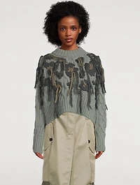 Wool Knit Fringe Pullover Leopard Print