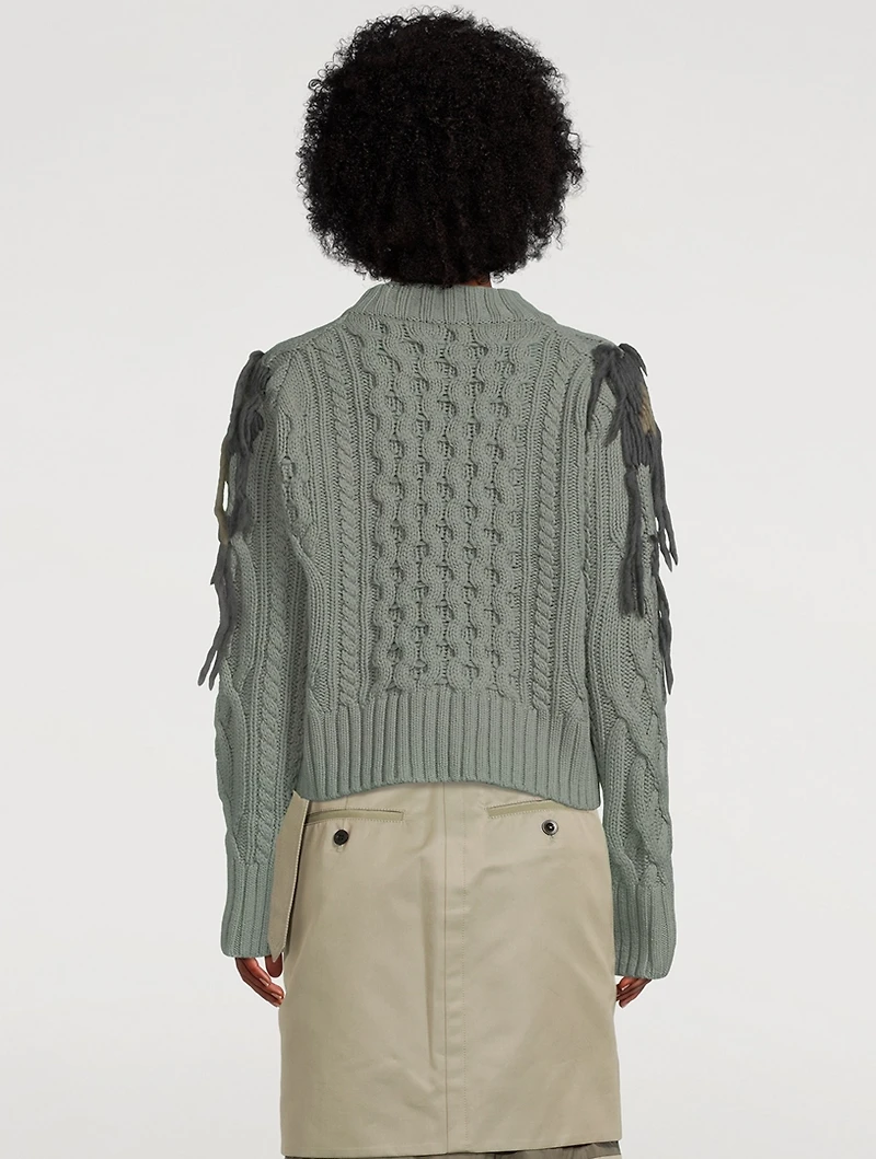 Wool Knit Fringe Pullover Leopard Print