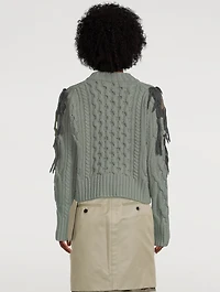 Wool Knit Fringe Pullover Leopard Print