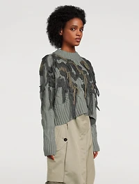 Wool Knit Fringe Pullover Leopard Print