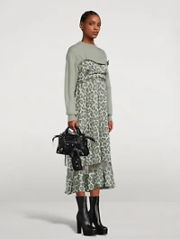 Wool Knit Midi Dress Leopard Print