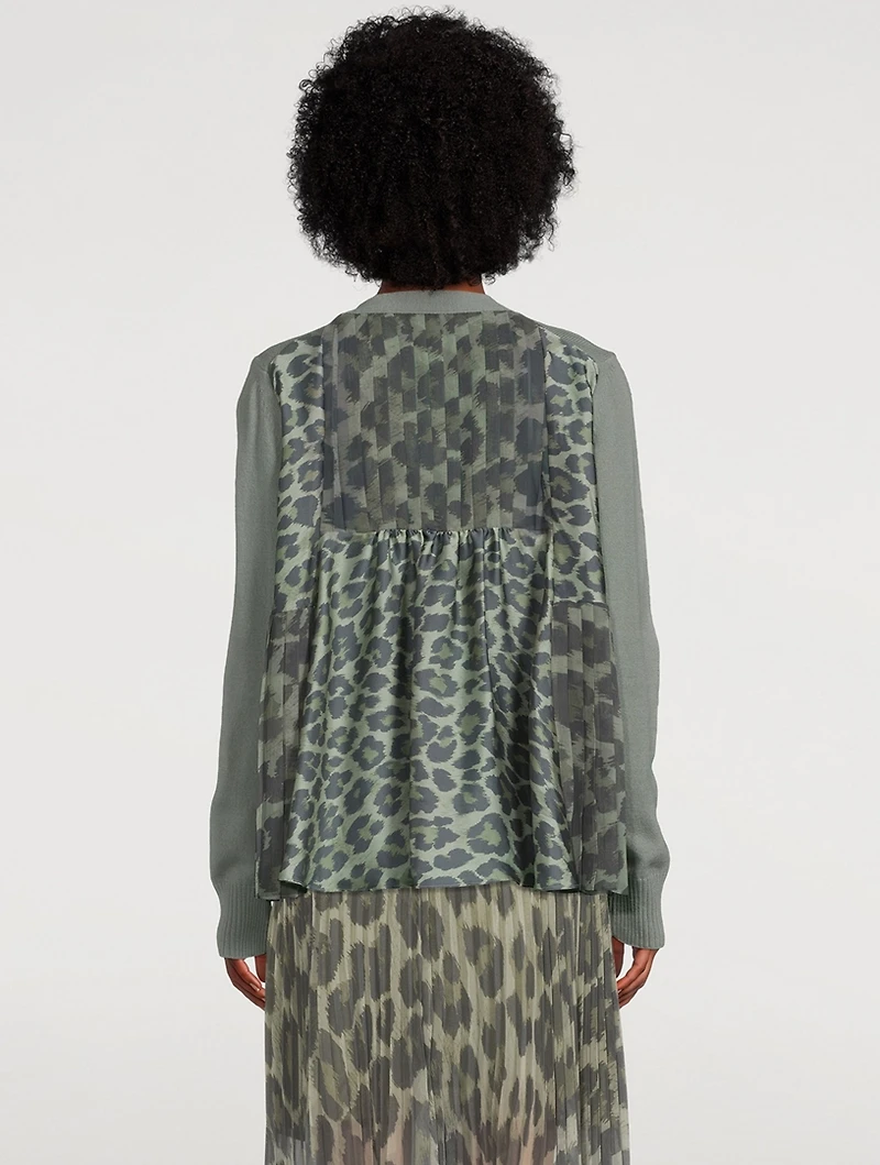Wool Knit Cardigan With Leopard-Print Back Panel