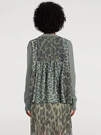 Wool Knit Cardigan With Leopard-Print Back Panel