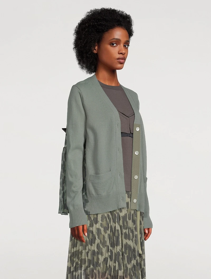 Wool Knit Cardigan With Leopard-Print Back Panel