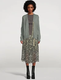 Wool Knit Cardigan With Leopard-Print Back Panel