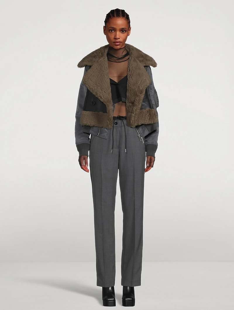Nylon Twill Jacket With Faux Shearling