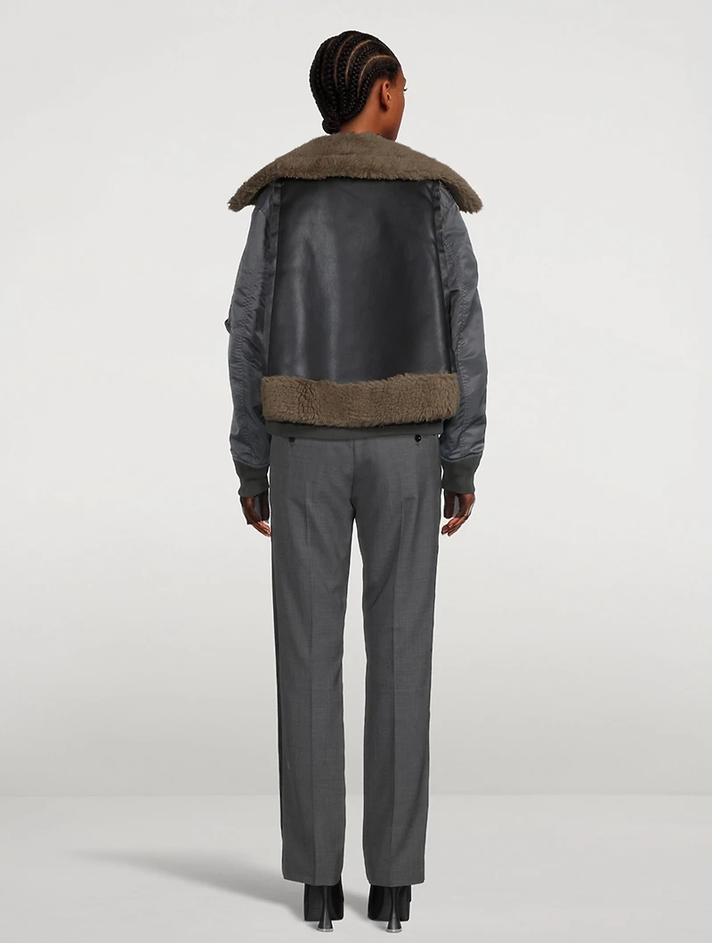 Nylon Twill Jacket With Faux Shearling