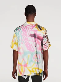 Silk Hawaiian Shirt Graffiti Print