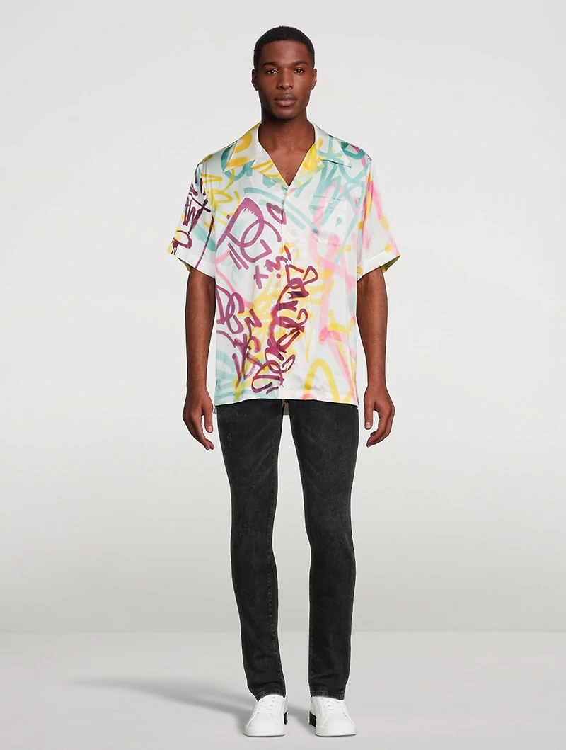 Silk Hawaiian Shirt Graffiti Print