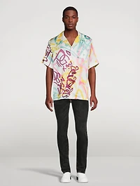 Silk Hawaiian Shirt Graffiti Print