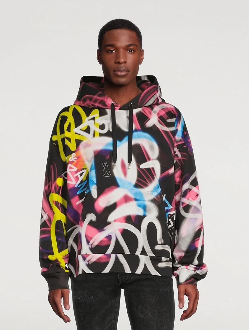 Cotton Hoodie Graffiti Print