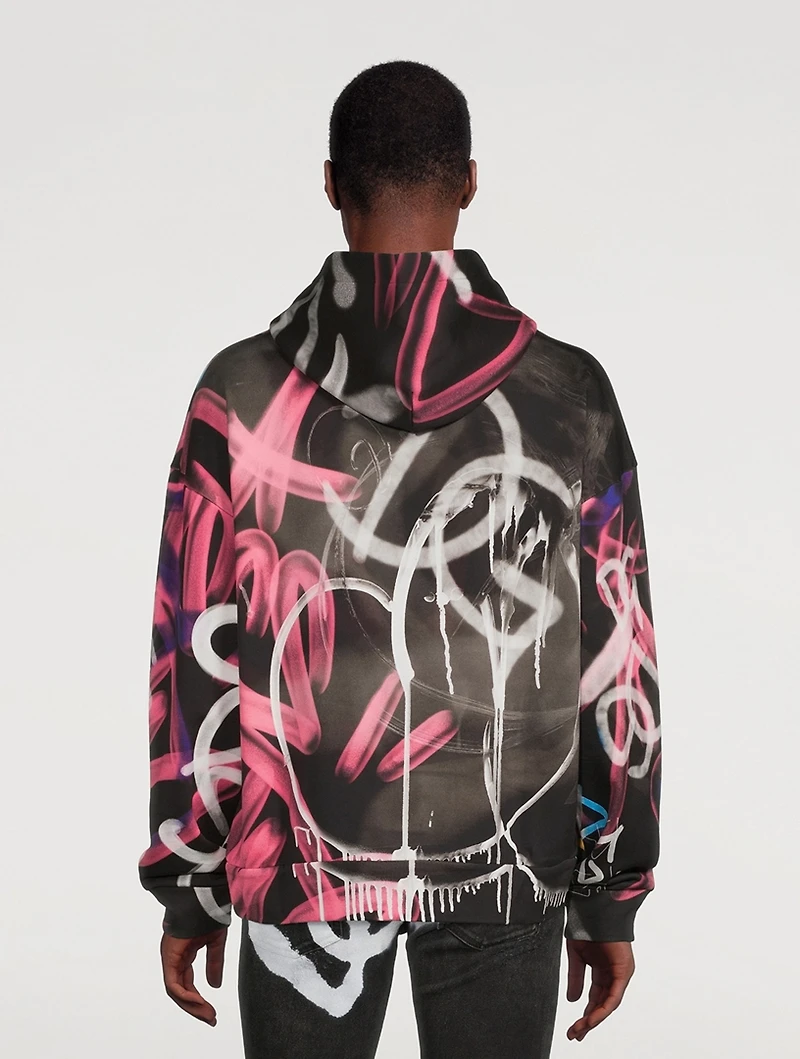 Cotton Hoodie Graffiti Print