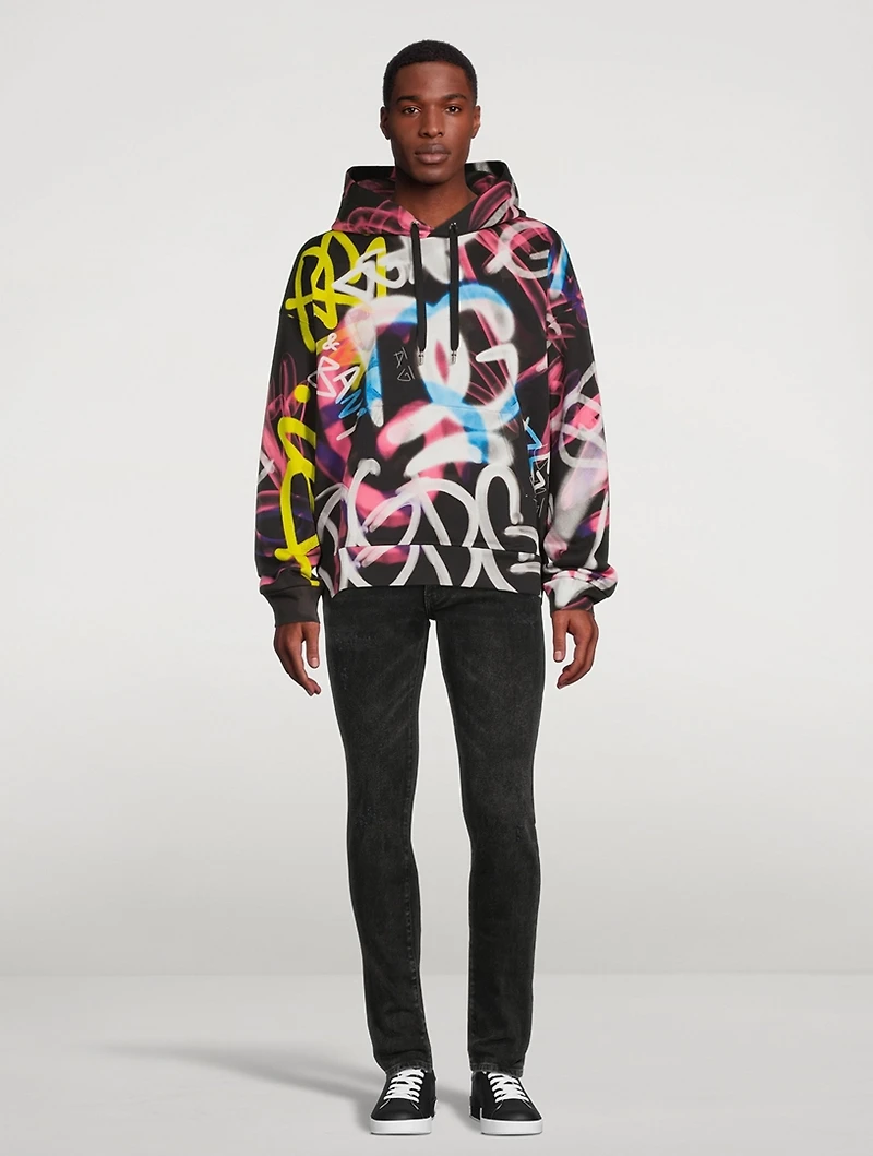 Cotton Hoodie Graffiti Print