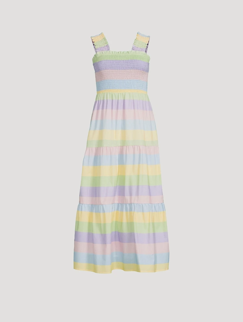 Josie Smocked Midi Dress Stripe Print