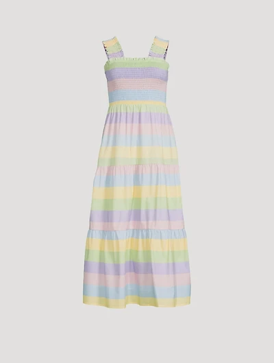 Josie Smocked Midi Dress Stripe Print
