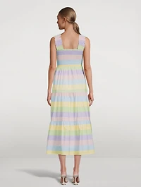 Josie Smocked Midi Dress Stripe Print