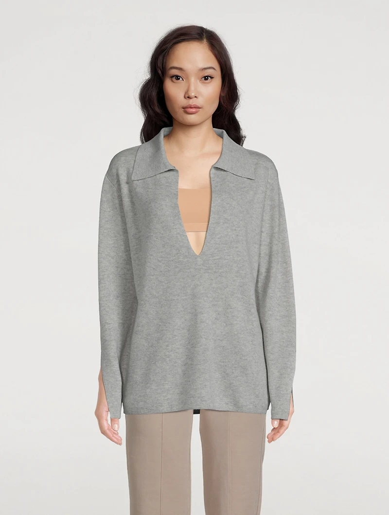 The Wool-Cashmere Open Polo Sweater