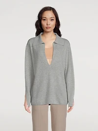 The Wool-Cashmere Open Polo Sweater