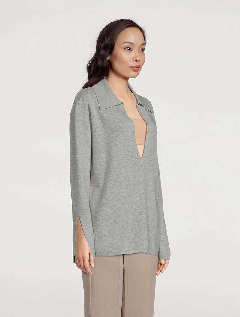 The Wool-Cashmere Open Polo Sweater