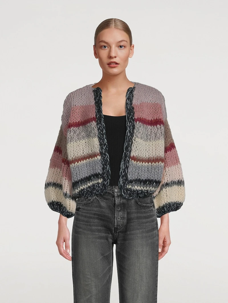 Galore Mohair-Blend Bomber Cardigan Stripe