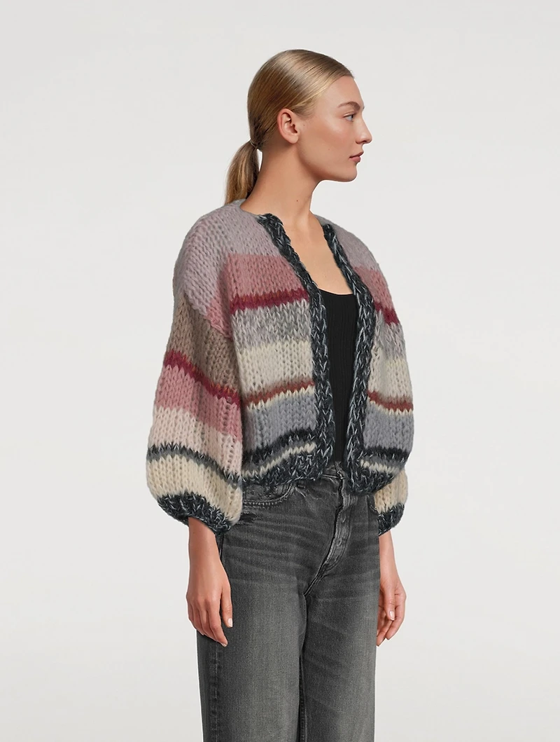 Galore Mohair-Blend Bomber Cardigan Stripe