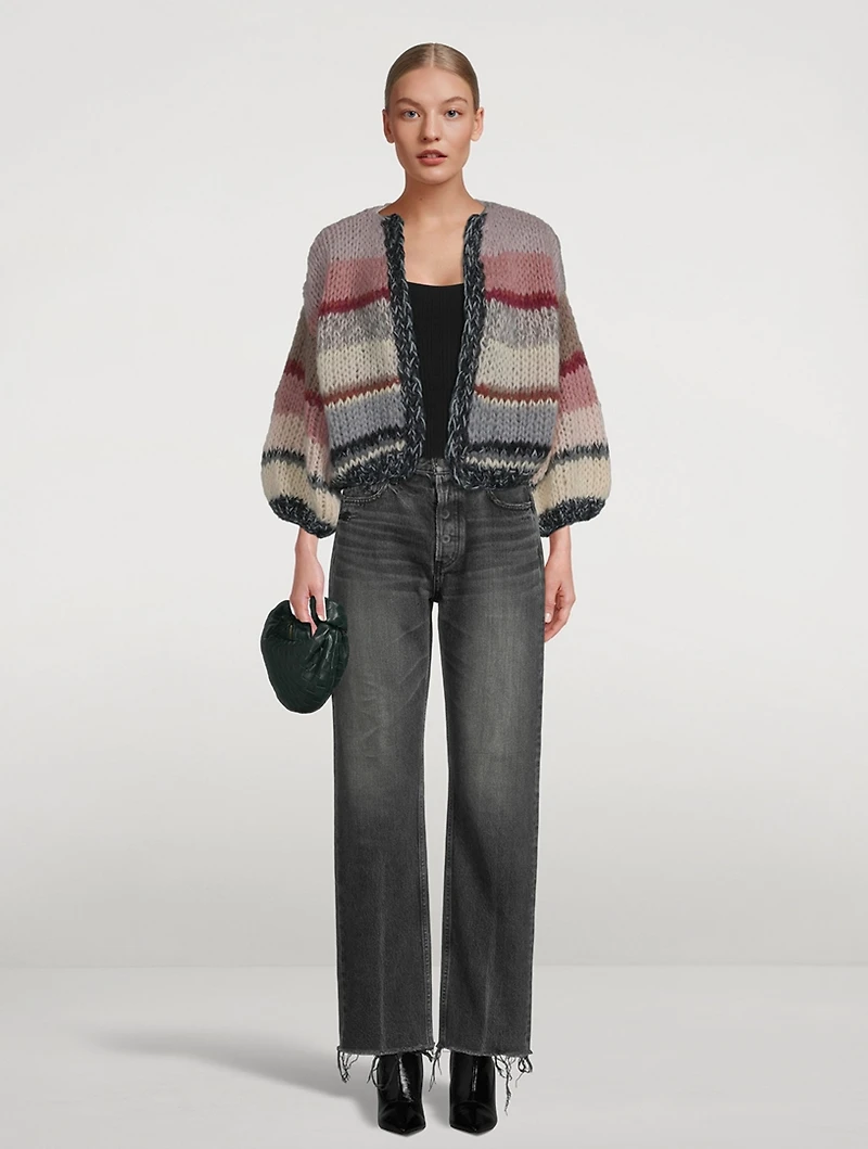 Galore Mohair-Blend Bomber Cardigan Stripe