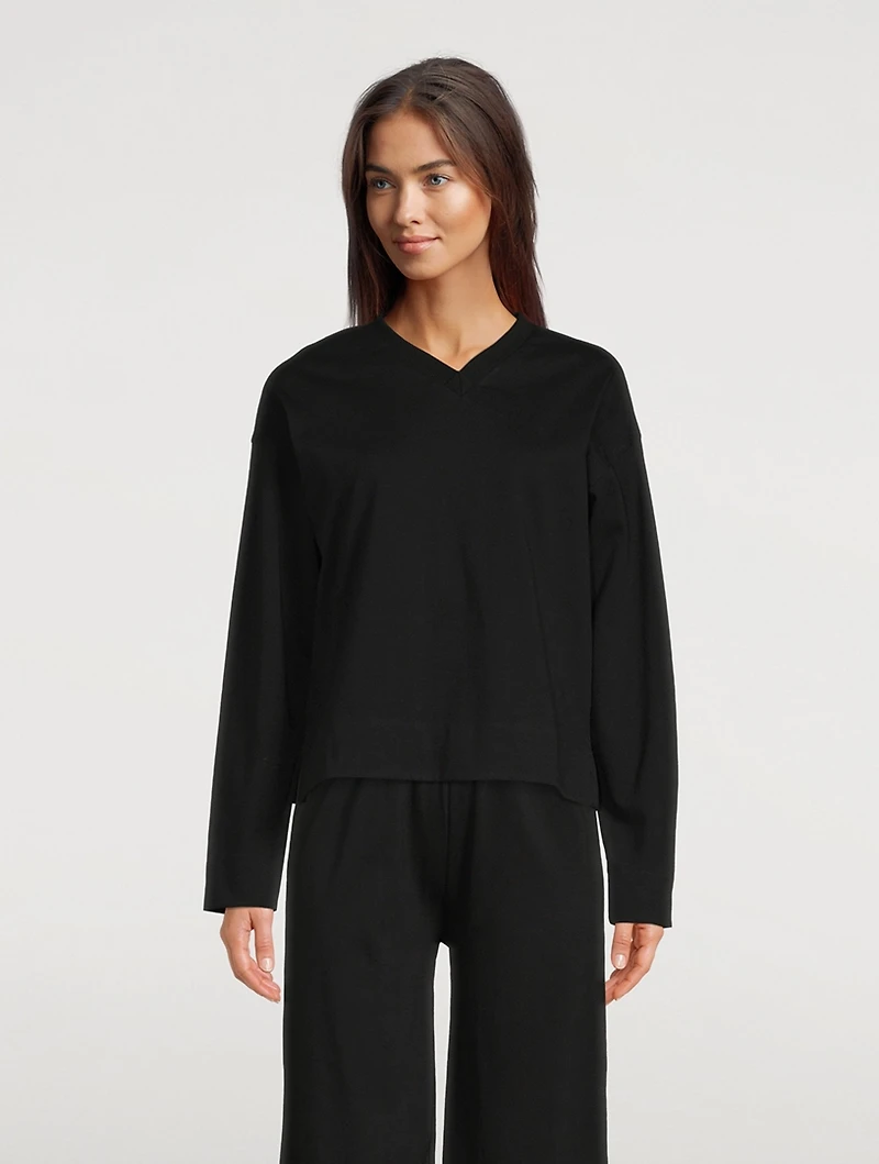 Heavy Jersey V-Neck Long Sleeve T-Shirt