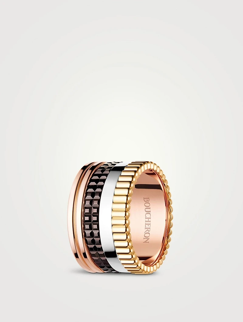Large Quatre Classique Gold Ring With Brown PVD