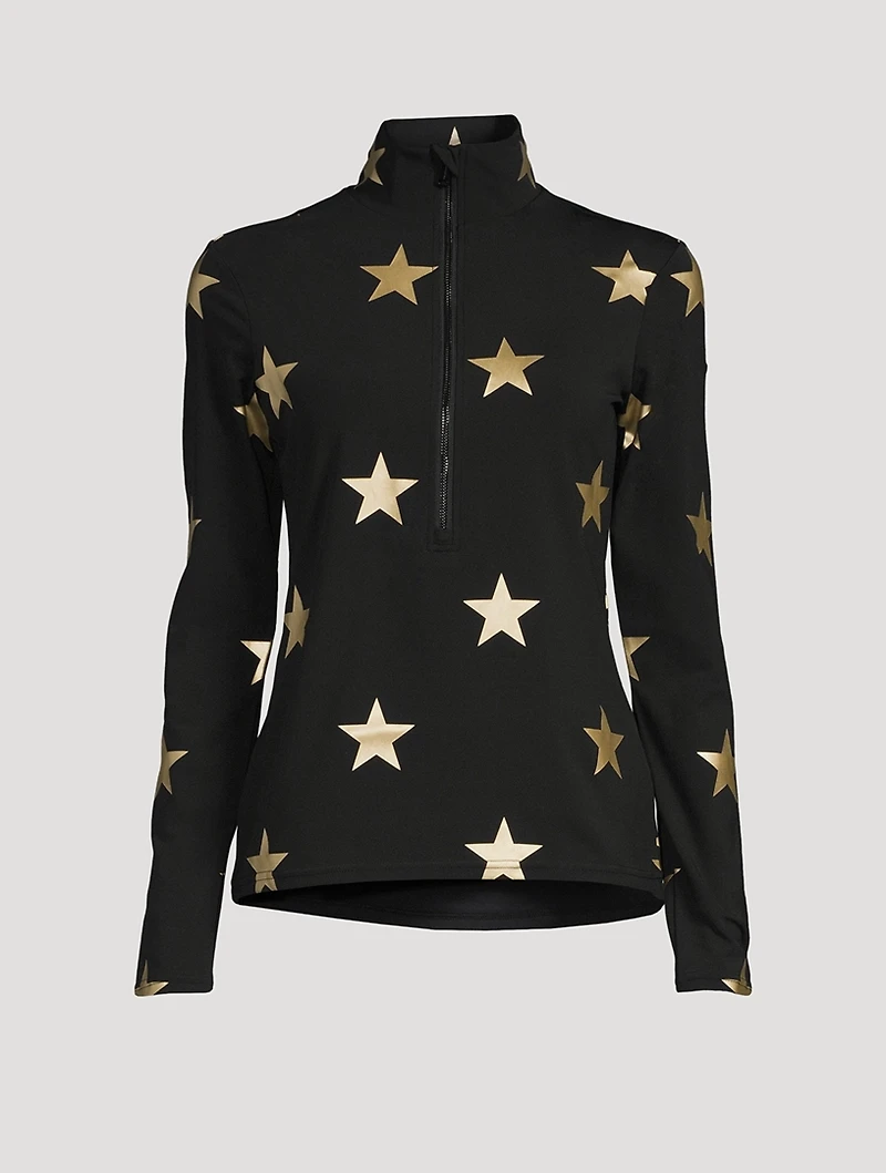 Sky Quarter-Zip Top Foil Star Print