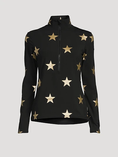 Sky Quarter-Zip Top Foil Star Print