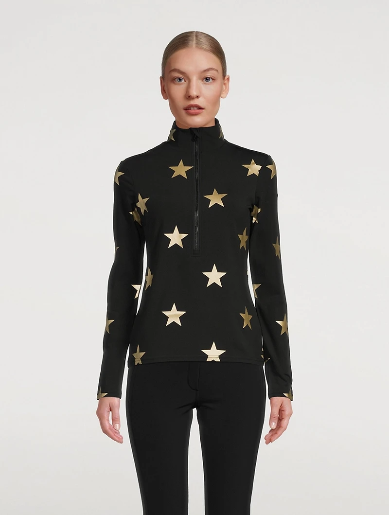 Sky Quarter-Zip Top Foil Star Print