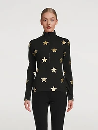 Sky Quarter-Zip Top Foil Star Print