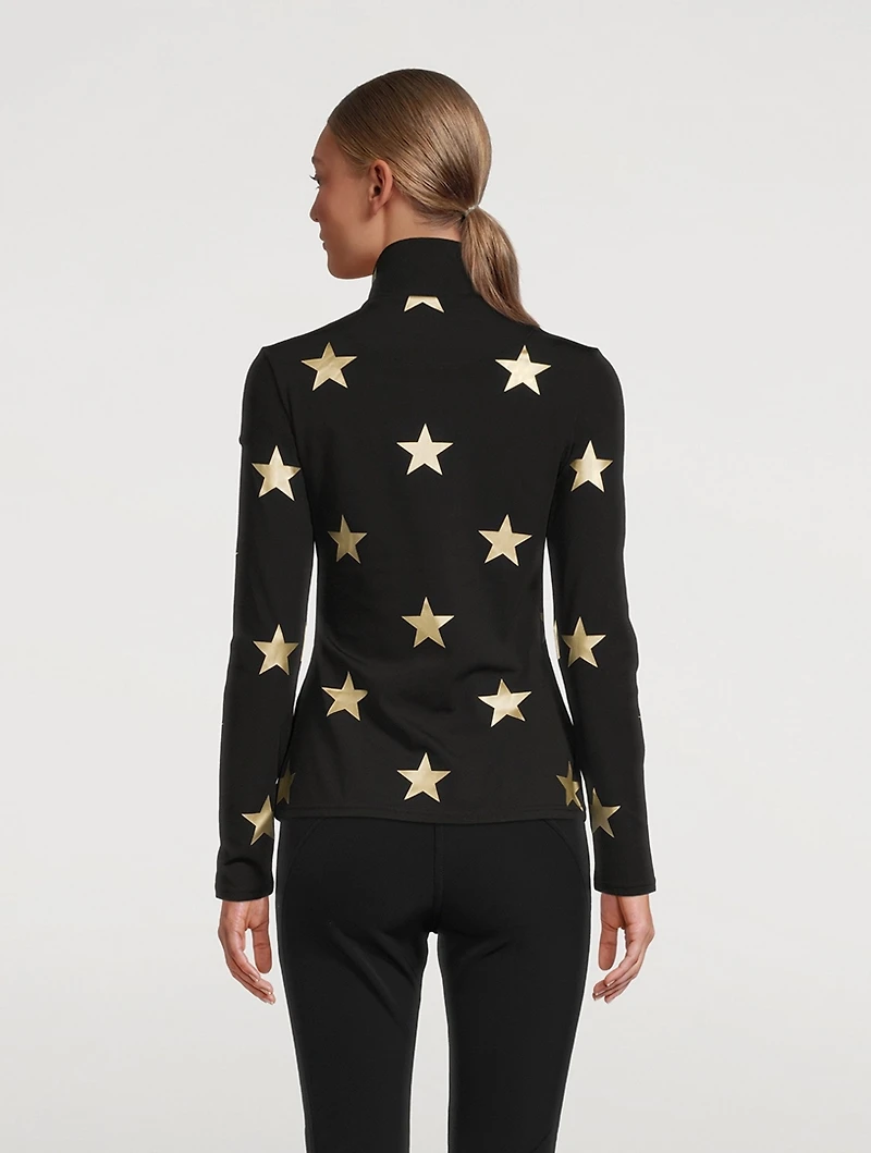 Sky Quarter-Zip Top Foil Star Print