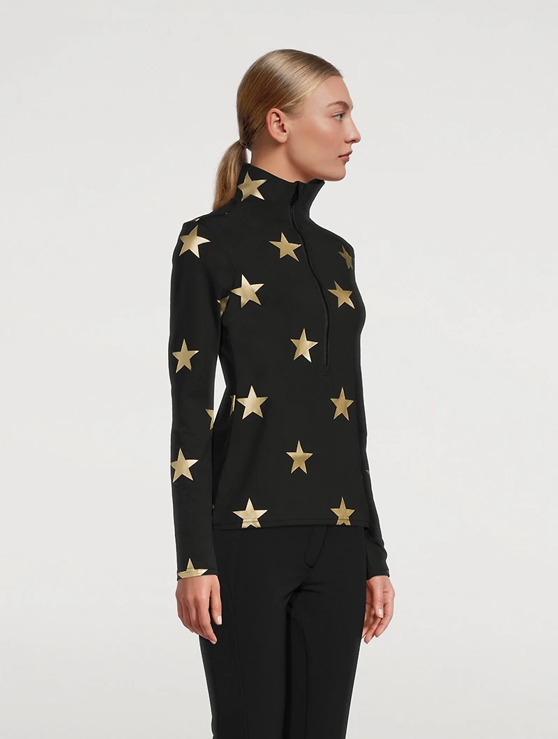 Sky Quarter-Zip Top Foil Star Print