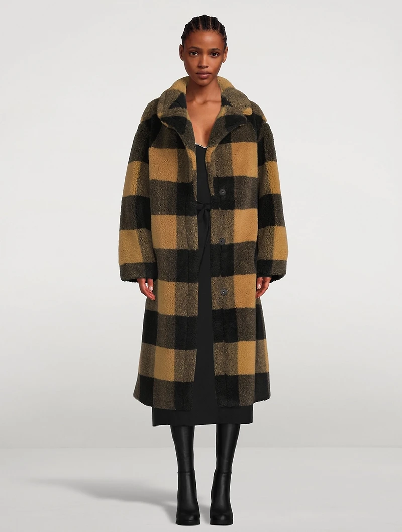 Maria Faux Fur Coat Check Print
