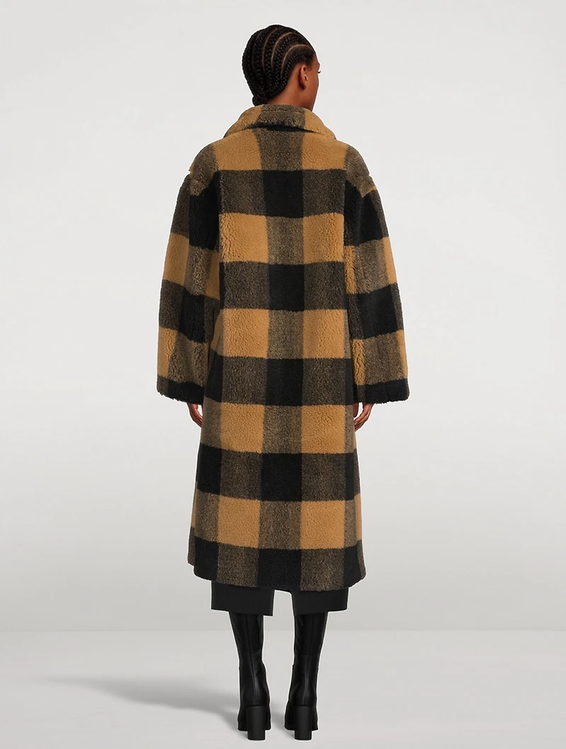 Maria Faux Fur Coat Check Print