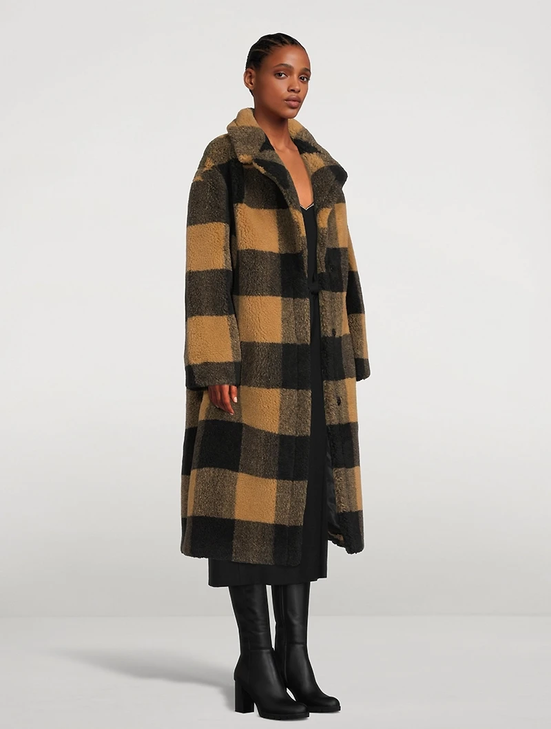 Maria Faux Fur Coat Check Print