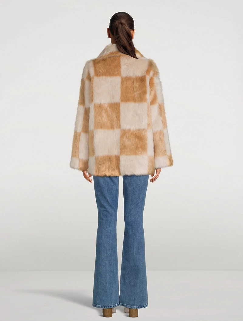 Nani Faux Fur Coat Check Print