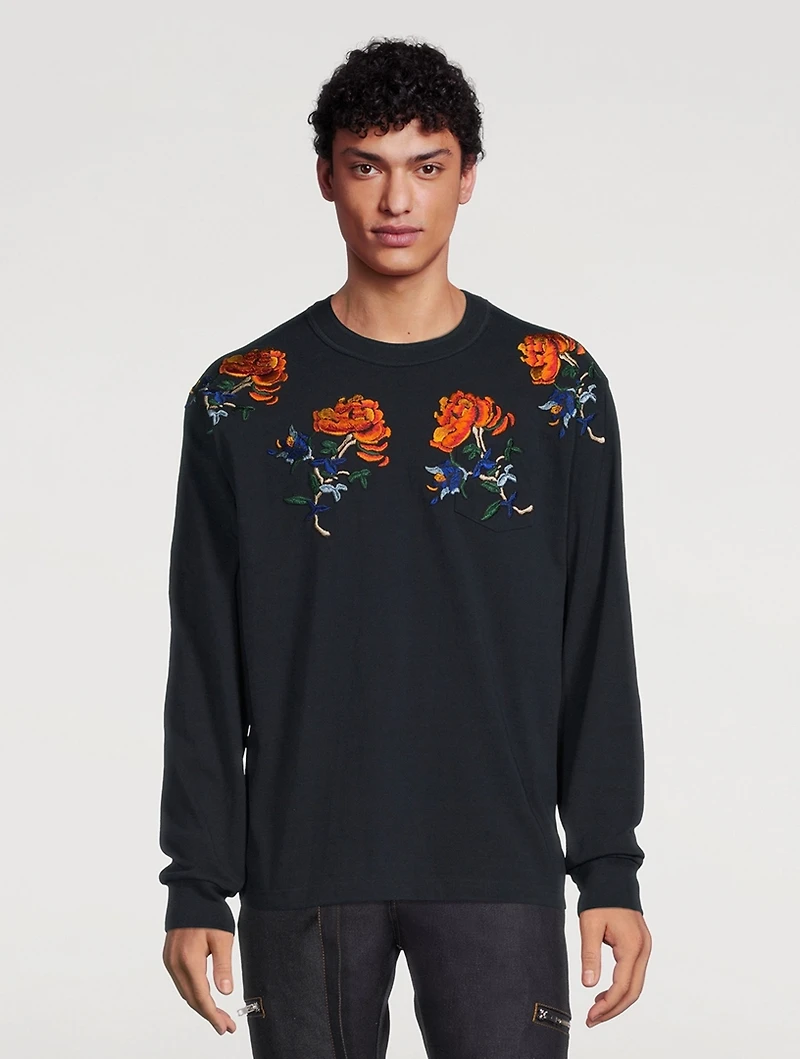 Flower Embroidery Long-Sleeve T-Shirt