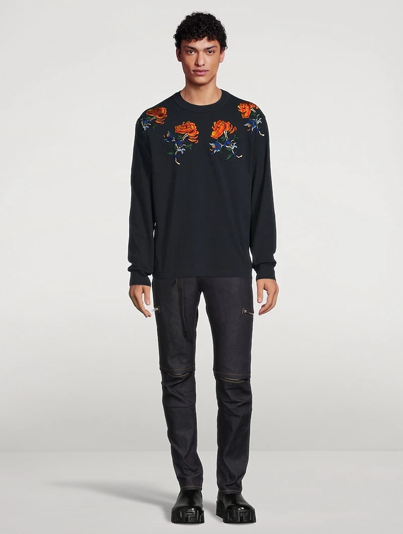 Flower Embroidery Long-Sleeve T-Shirt