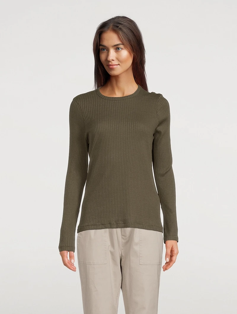 Cotton And Cashmere Ribbed Long-Sleeve T-Shirt