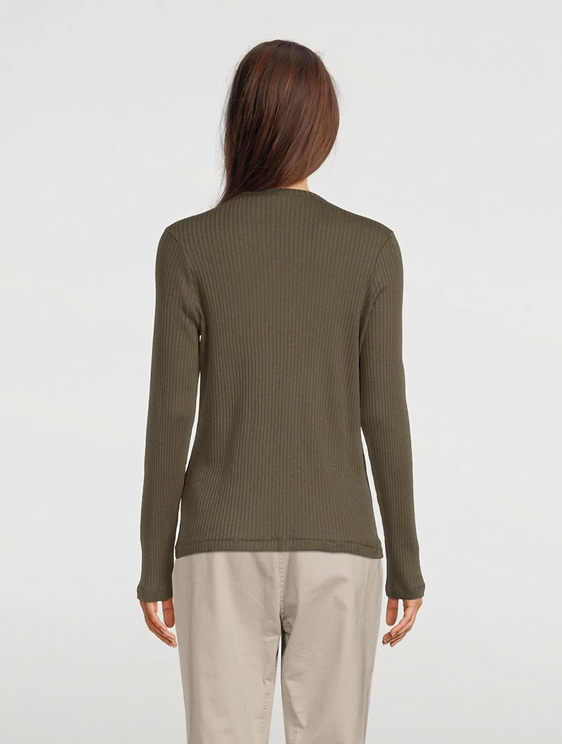 Cotton And Cashmere Ribbed Long-Sleeve T-Shirt